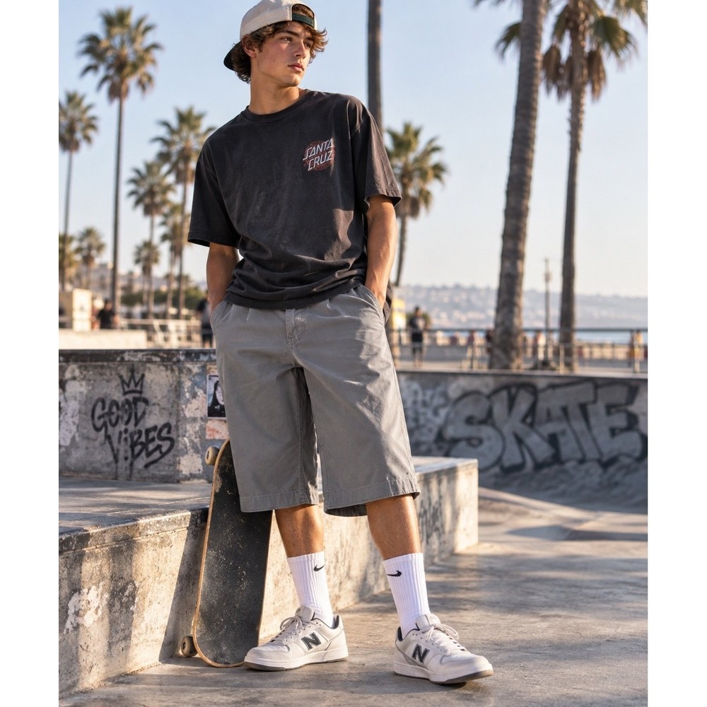 Street Rules Men's 32 Gray Long Bermuda Shorts Y2K Skater Baggy Cotton